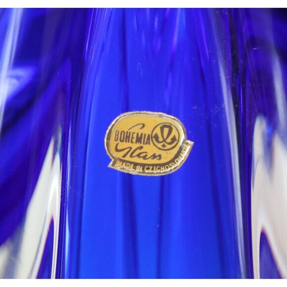 Vintage Bohemia Josef Hospodka Czech Art Glass Vase Cobalt Blue & Clear MCM - Picture 5 of 6